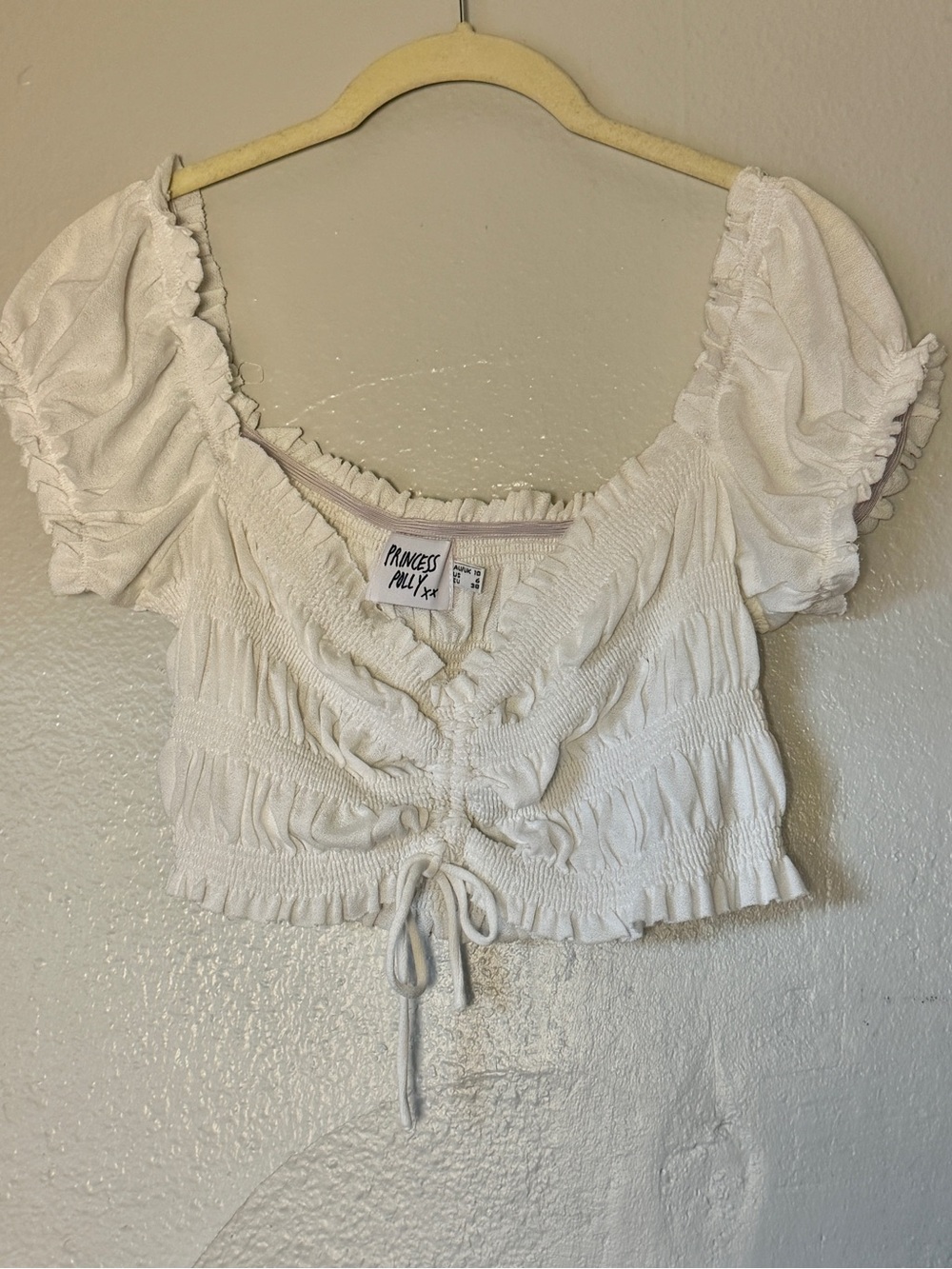 Princess Polly White Ruched Puff-Sleeve Crop Top